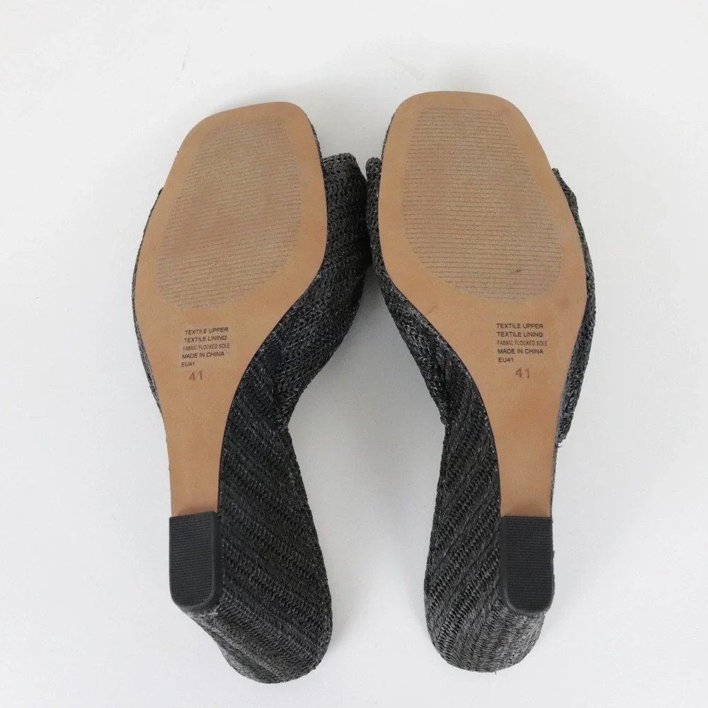 Anthropologie Silent D Katia Black Woven Wedge Sandals 41 10 Black Raffia